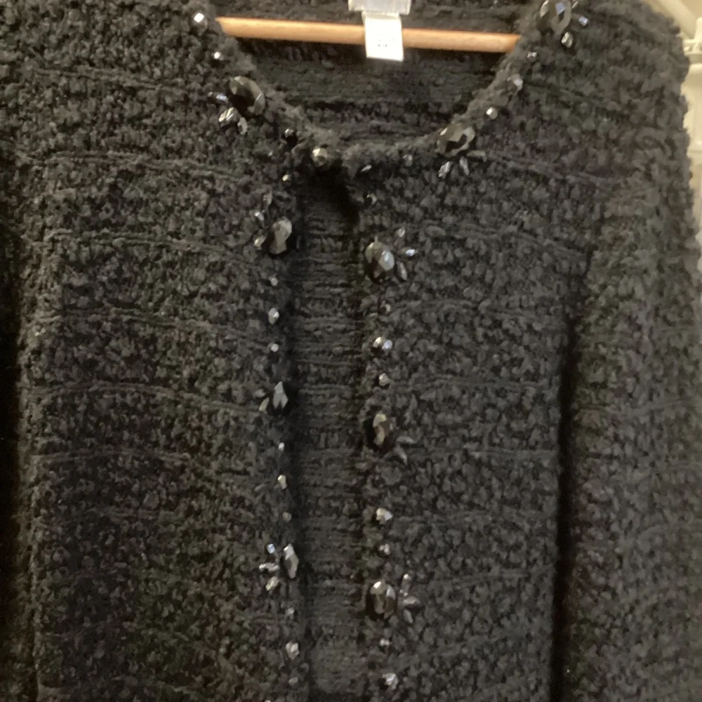 Chico’s Cardigan Sweater Size 1 Black With Embellishments Preppy! Classic! - Picture 12 of 16